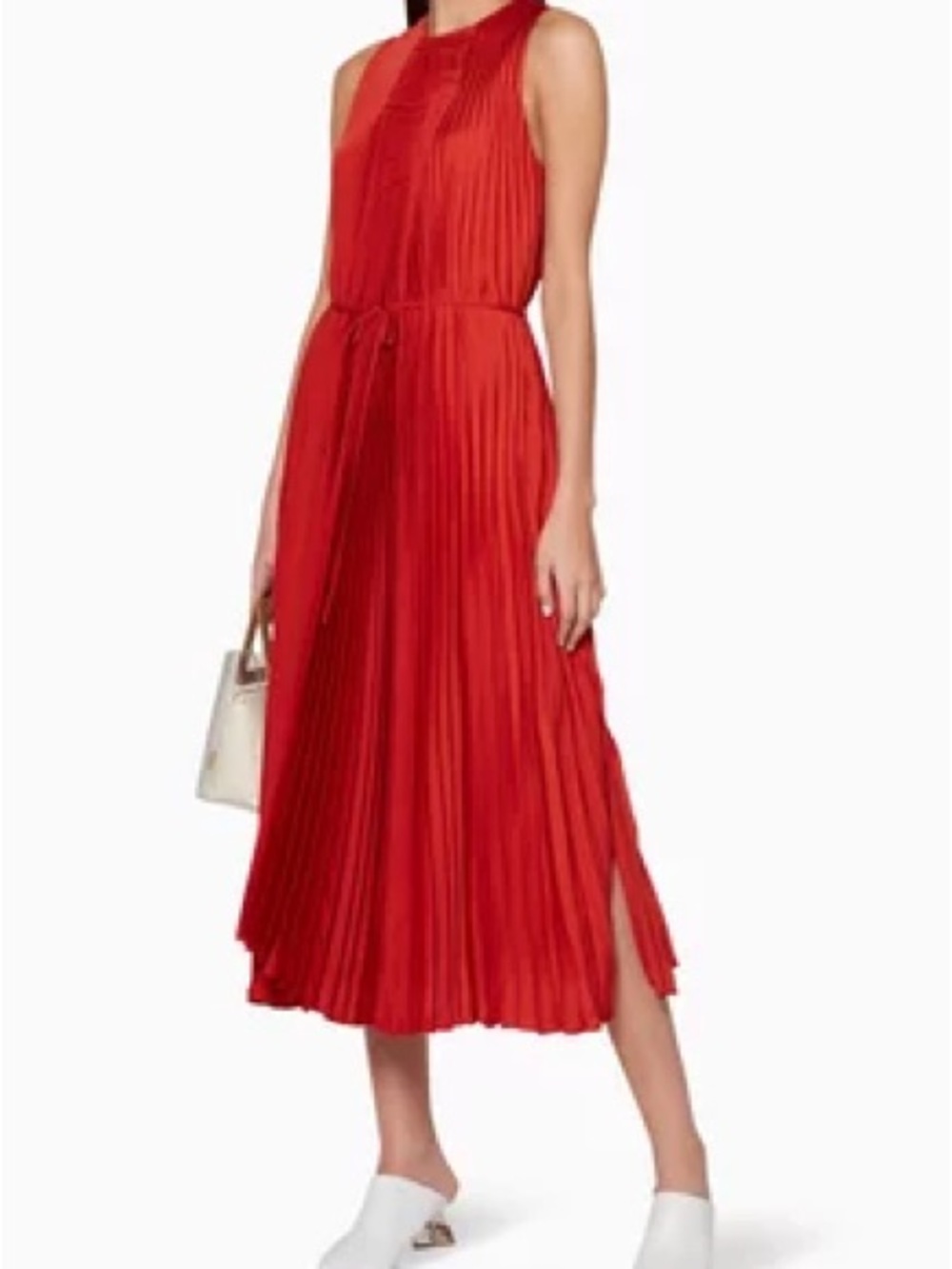 Vince Rust Sleeveless Pleated Midi Dress